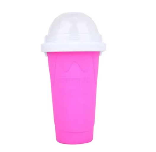 Pink and white ice cream cone-shaped container on a white background